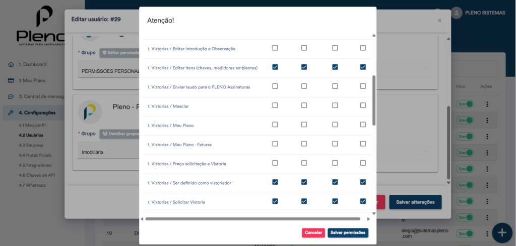 Configuração de níveis de acesso e gestão de usuários em imobiliárias no Sistema Pleno