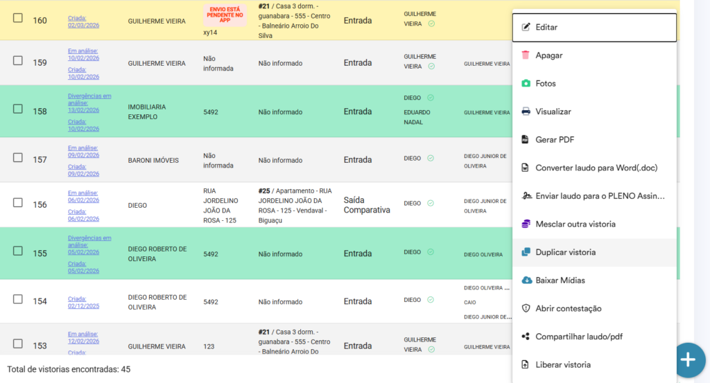 Gerenciamento de laudos de vistorias