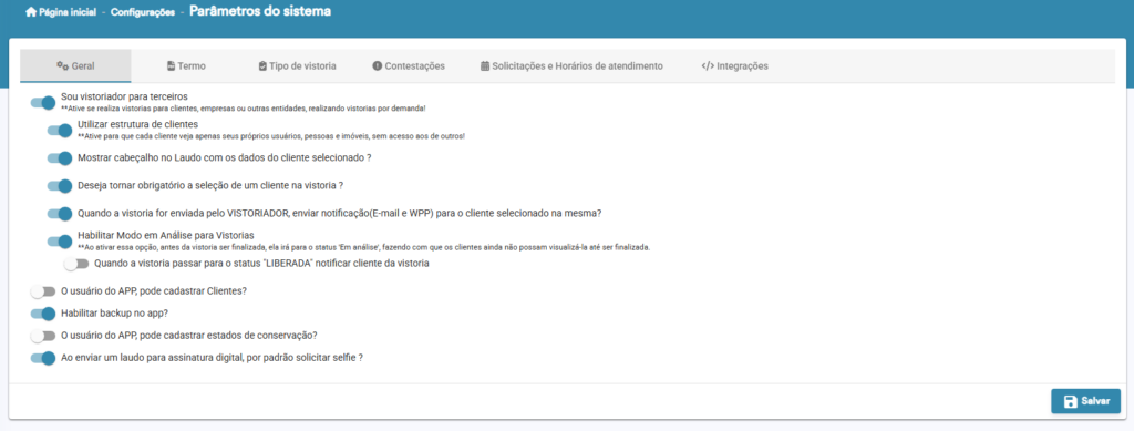 estrutura de clientes para empresas de vistorias