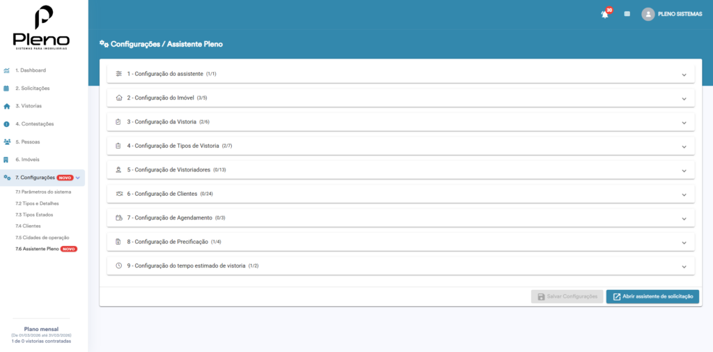 agendamento de vistorias no Pleno Vistorias