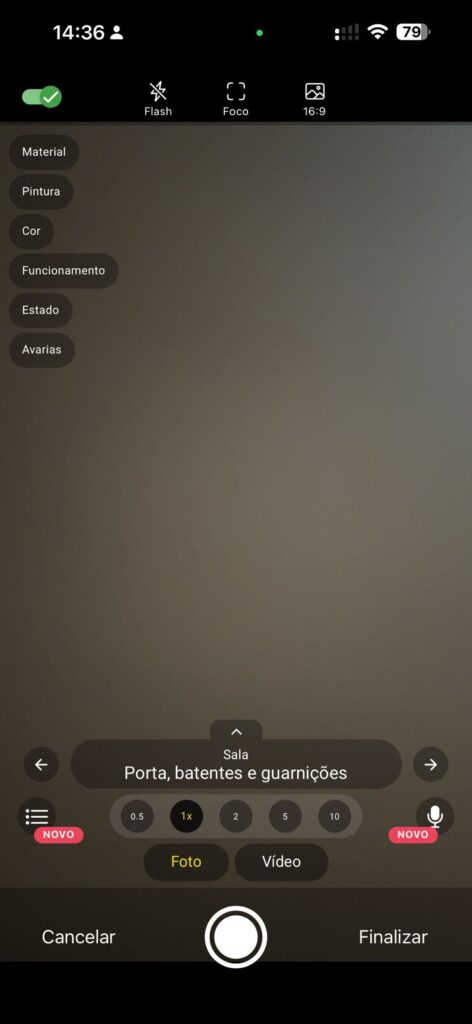 fotos no aplicativo Pleno Vistorias com navegação por itens da vistoria