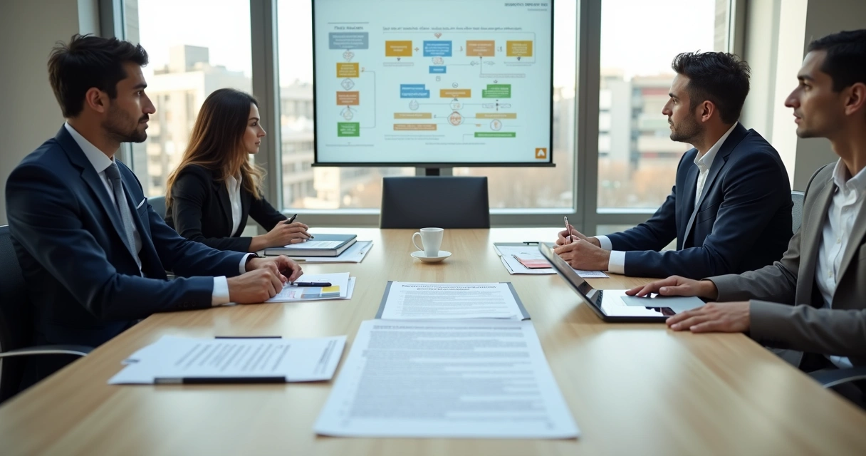 Reunião entre imobiliária e empresa terceirizada discutindo responsabilidade em vistoria